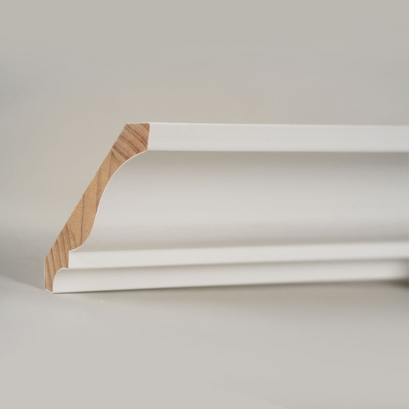 Moulure couronnée en bois de pin (apprêt de remplissage et blanc perle) 3/5' x 4 1/4'