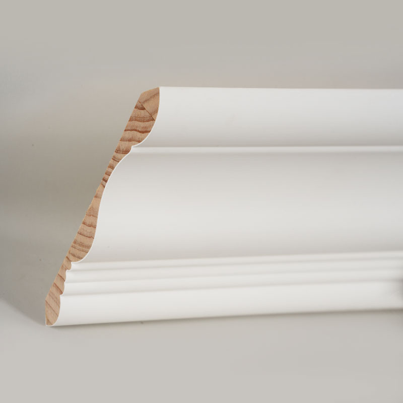 Moulure couronnée en bois de pin (apprêt de remplissage et blanc perle) 3/5' x 6'
