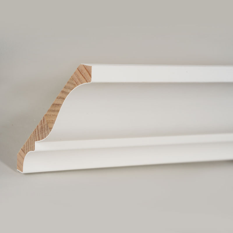 Moulure couronnée en bois de pin (apprêt de remplissage et blanc perle) 3/5