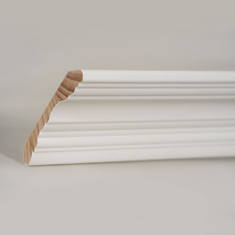 Moulure couronnée en bois de pin (apprêt enduit et blanc perle) 3/5