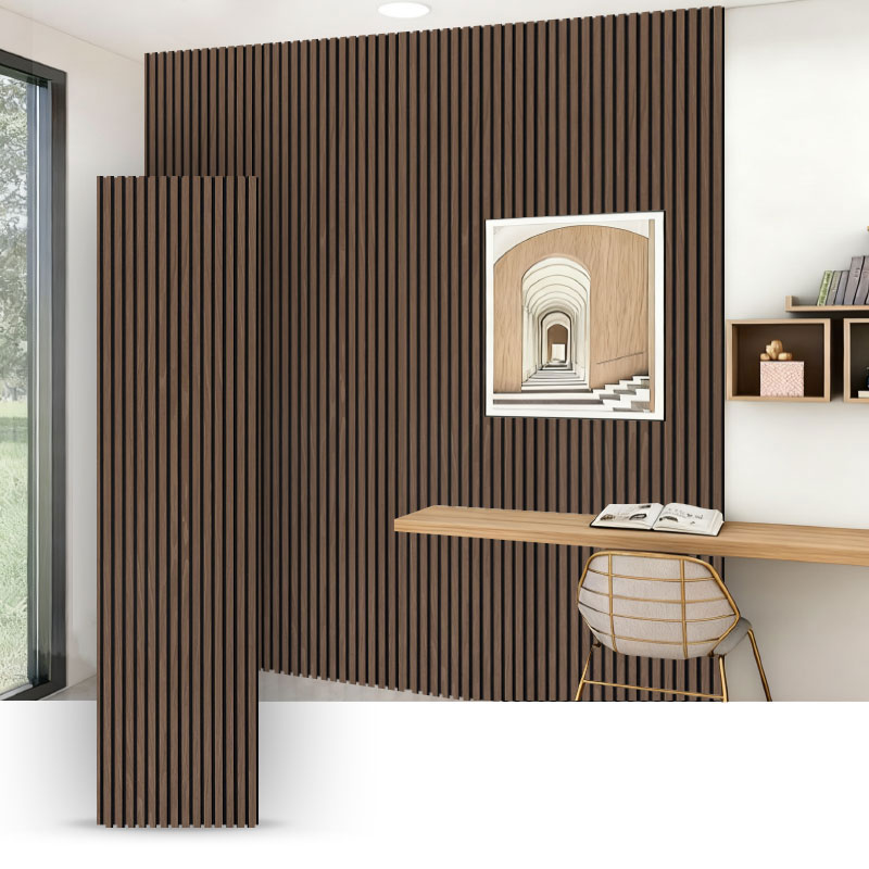 Mur de grille/panneau mural acoustique (placage de bois d'ingénierie simple face enveloppé) – Couleur grain de bois 2400/2700 mm x 600 mm
