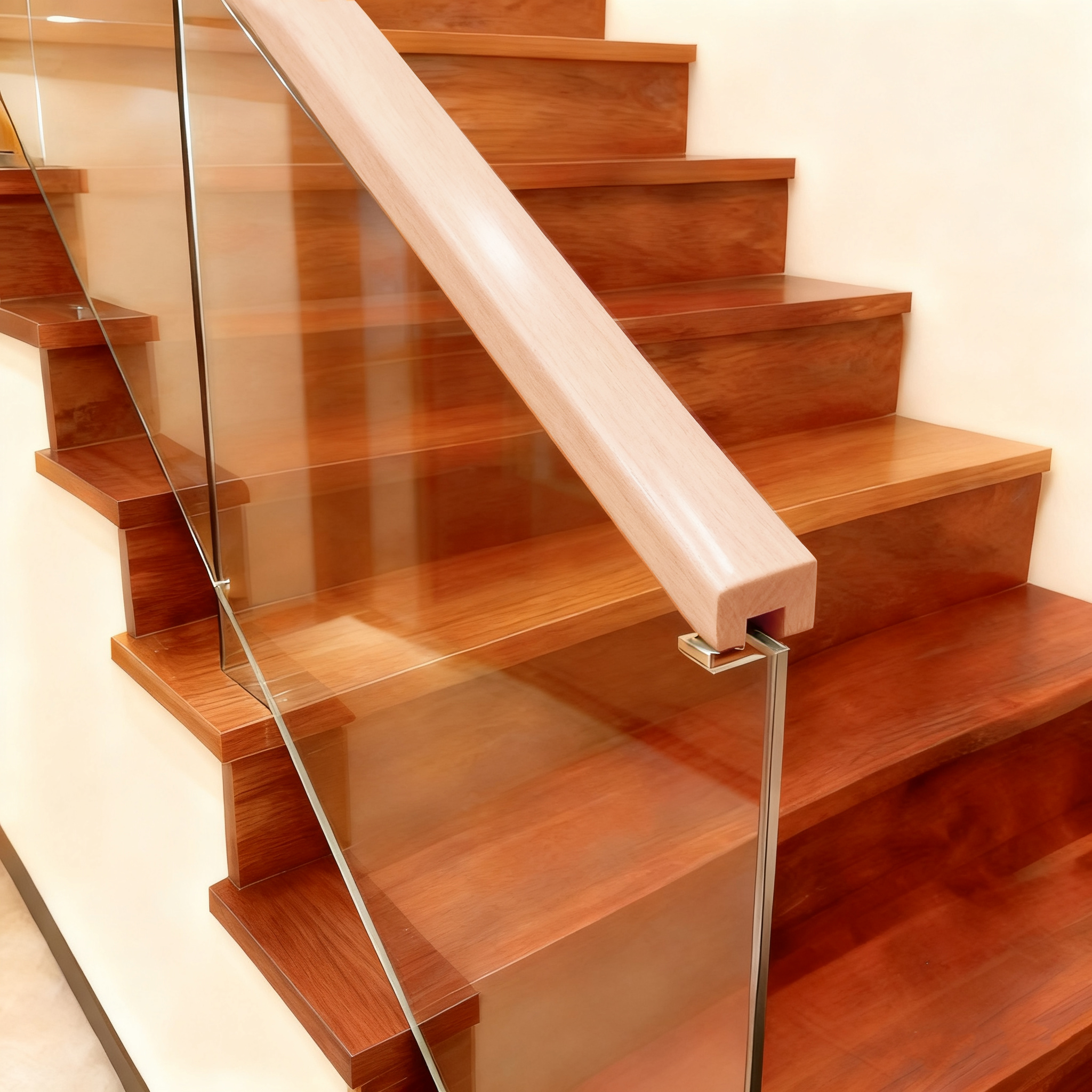 Rampes d'escalier en bois massif (enveloppées de PVC) - Couleur chêne 1 1/6' x 1 1/6'