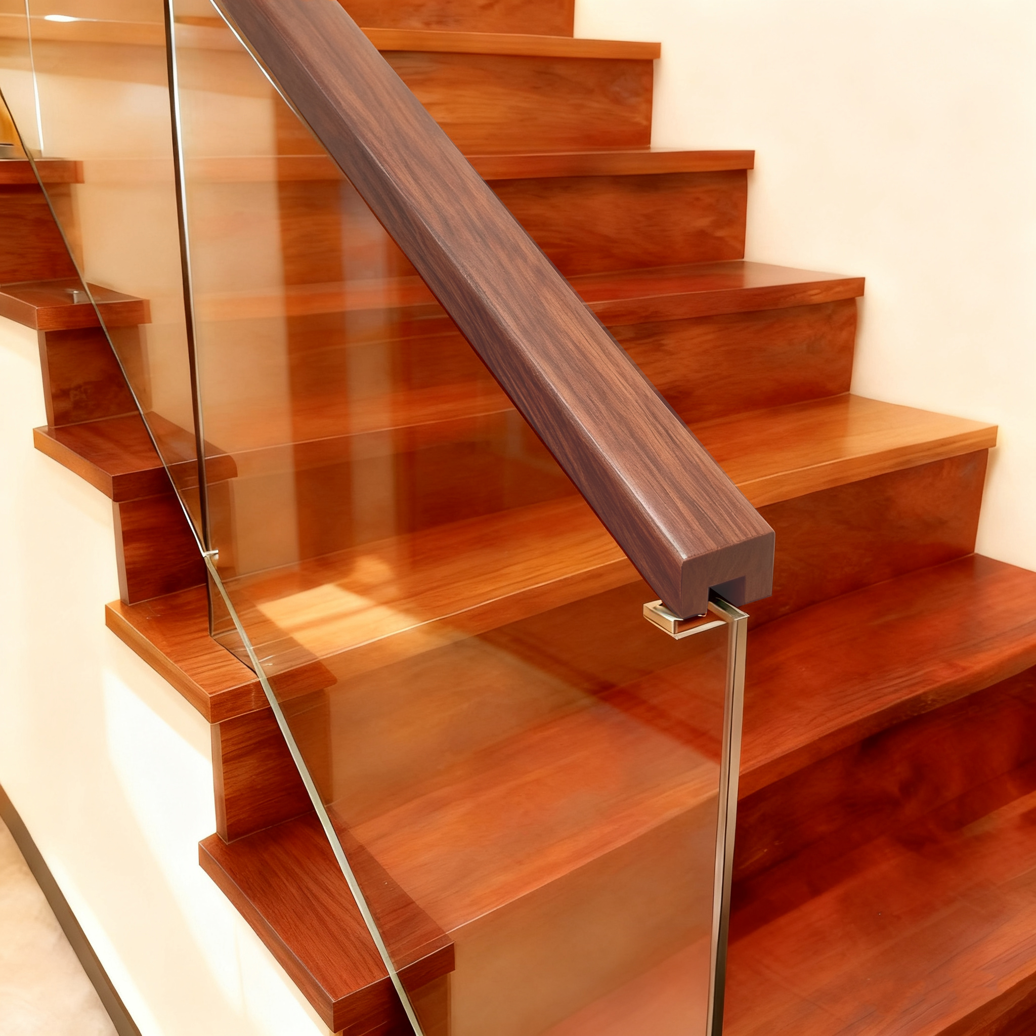 Rampes d'escalier en bois massif (enveloppées de PVC) - Noyer foncé 1 3/7' x 1 3/7'