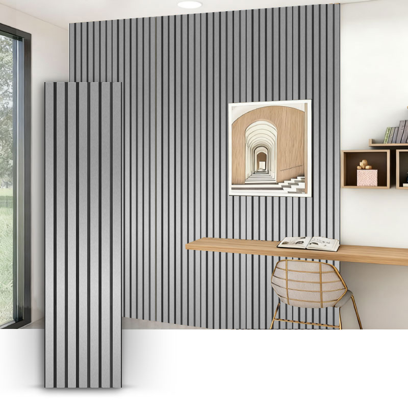 Mur de grille/panneau mural acoustique (enveloppé de PVC sur 3 côtés) - Couleur métallique brossée 2400/2700 mm x 600 mm